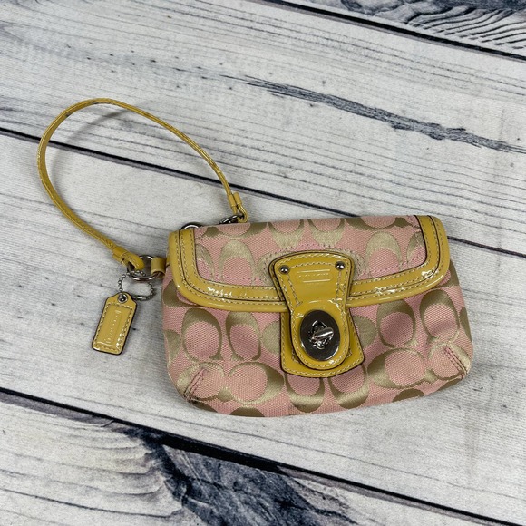 Coach Handbags - FREE Coach Pink & Tan Turnlock Wristlet
